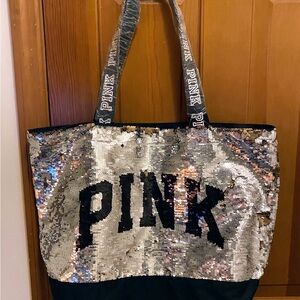 New with tags PINK Victoria's Secret Silver and Black Sequin Tote